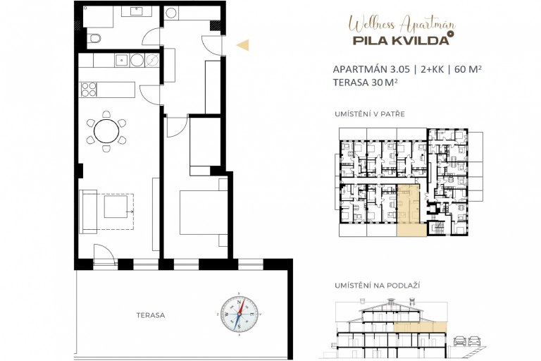 Grundriss und Ausrichtung von Wohnung 3.05 | pilakvilda.cz/de/ - foto č. 35