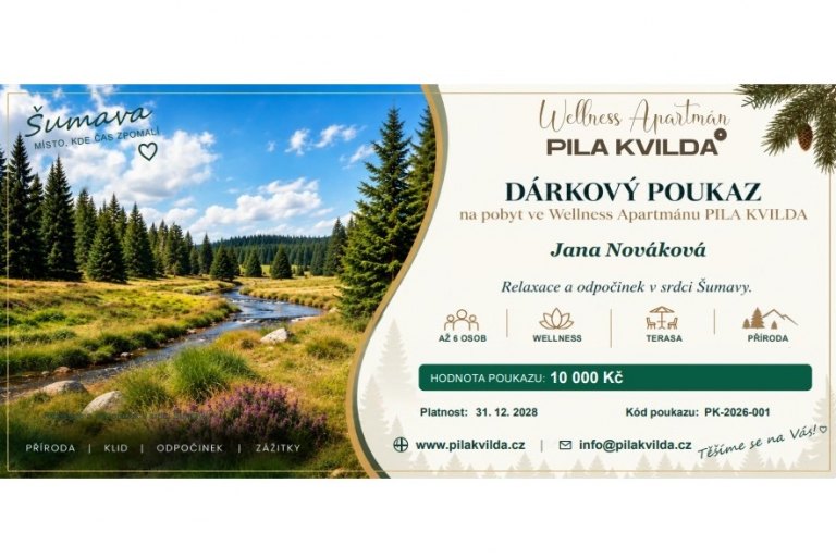 Dárkový poukaz na ubytování ve Wellness Apartmánu PILA KVILDA - foto č. 1